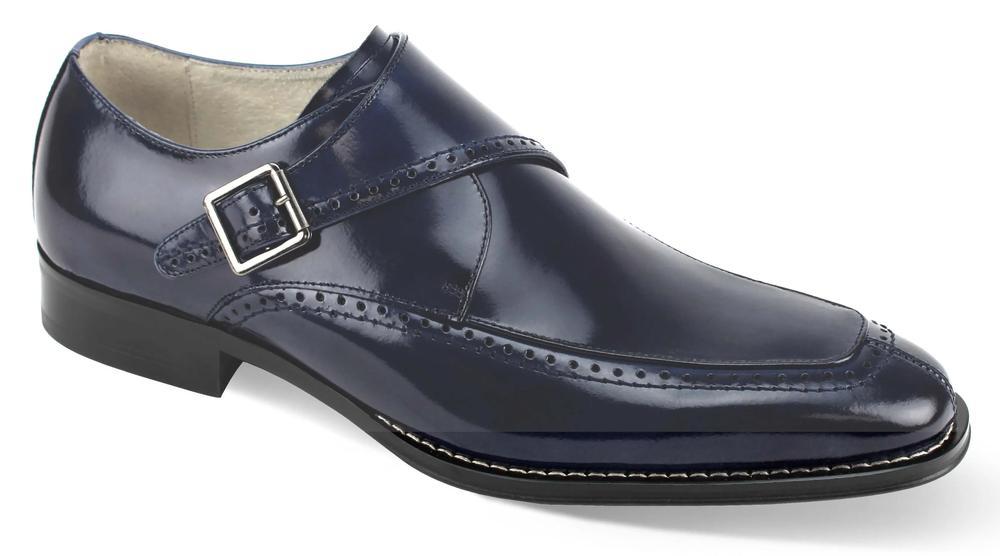 Pictor Collection: Genuine Leather Navy Single Monk Strap Moc Toe Shoes Shock Dispersing Plate