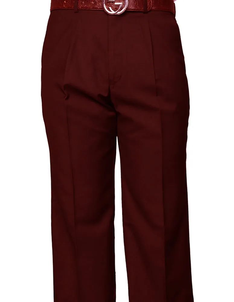 BURGUNDY REGULAR FIT PLEATED PANTS WindResistantMaterial Raw edge