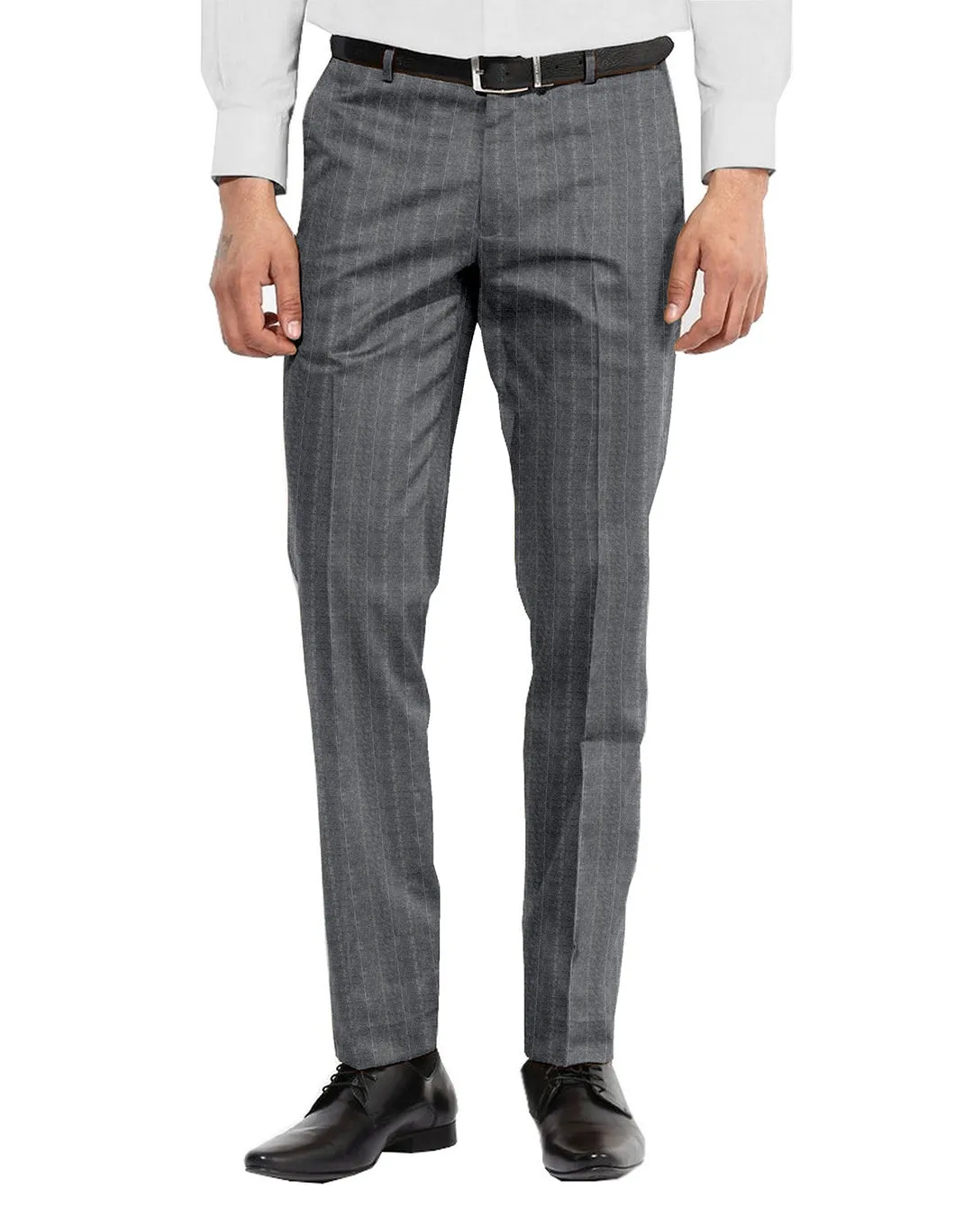VBC Granite Grey Striped Wool Pants Loose cut