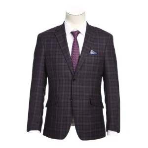 Alessandro Vitello by Renoir Slim Fit Wool Blend Checked Dark Blue Blazer 563-9 Sustainable Recycled Material