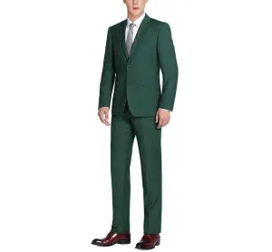 Renoir Slim Fit 2 Button Suit in Green Neutral Style