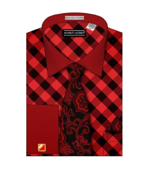 Flatlock stitching Glossy Texture AVANTI UOMO DIAGONAL BLOCK CHECK W/ BODY TONE COLLAR CUFF DN100M RED