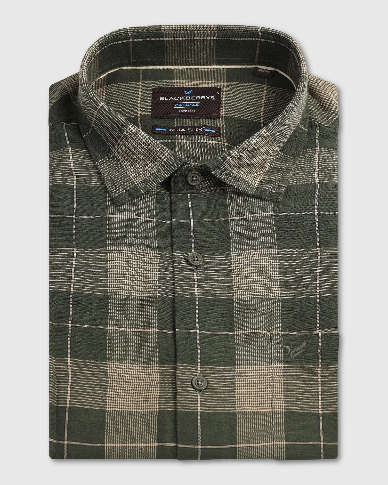 Ergonomic Sleeve Cut Effortless Comfort Olive Linen Check Shirt - Merik