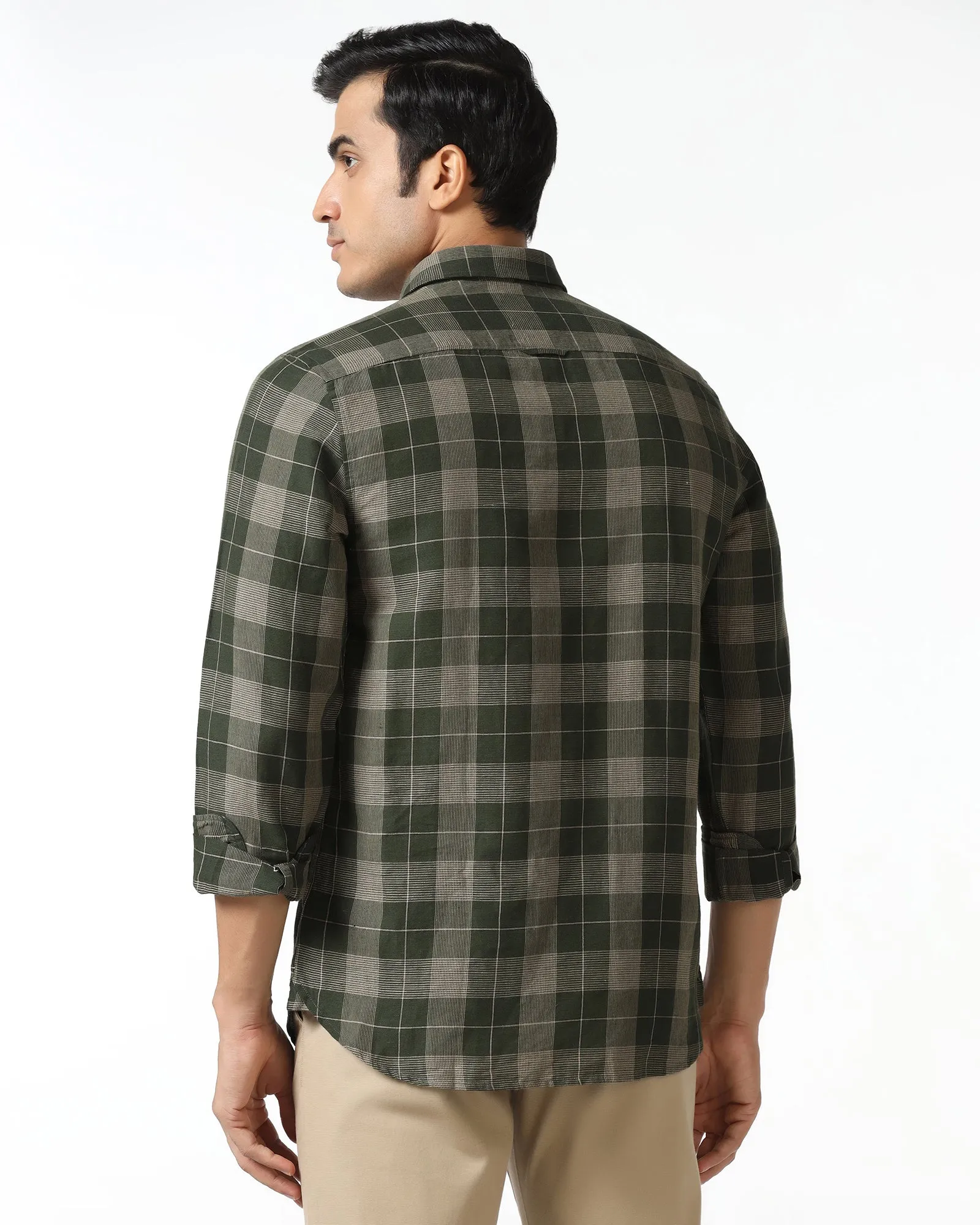 Trendsetter Choice Olive Linen Check Shirt - Merik