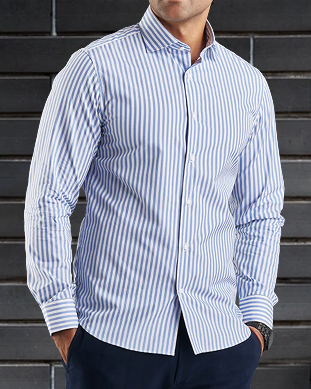 Brembana Blue White Bengal Stripes Shirt Lounge Wear