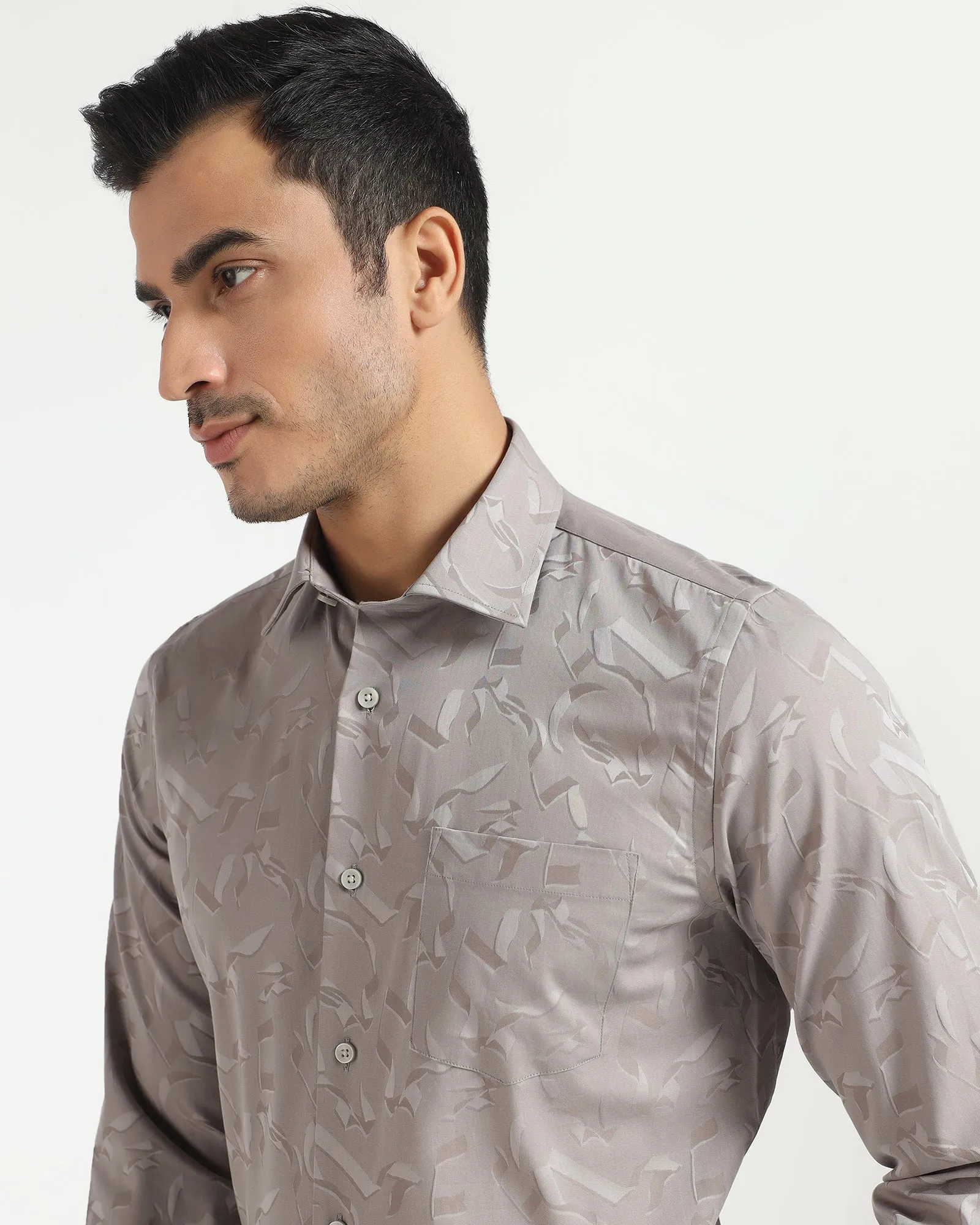 Formal Light Grey Jacquard Shirt - Riley Comfort Stretch Cruise Collection