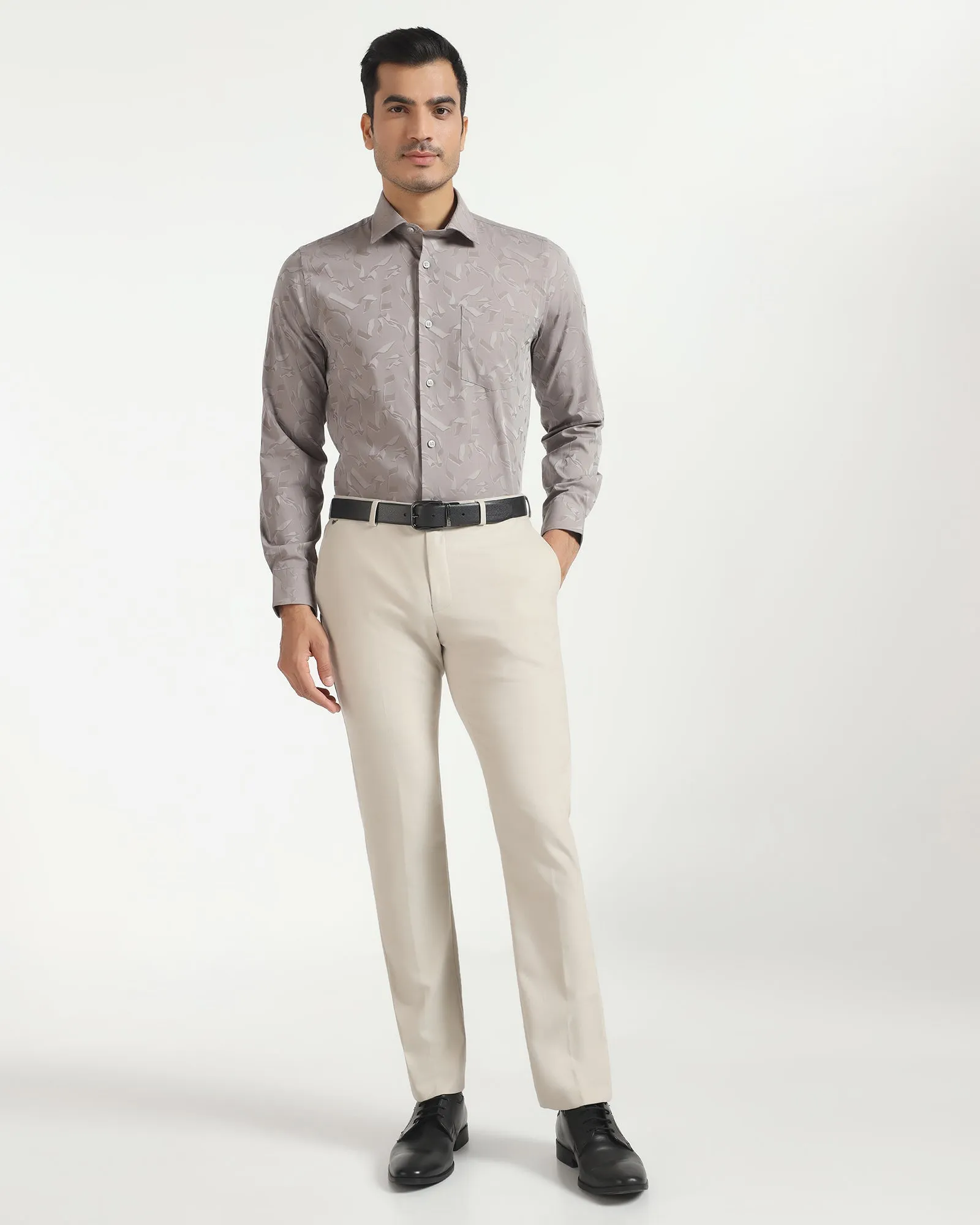 Formal Light Grey Jacquard Shirt - Riley Weekend Outfit Creative Professional