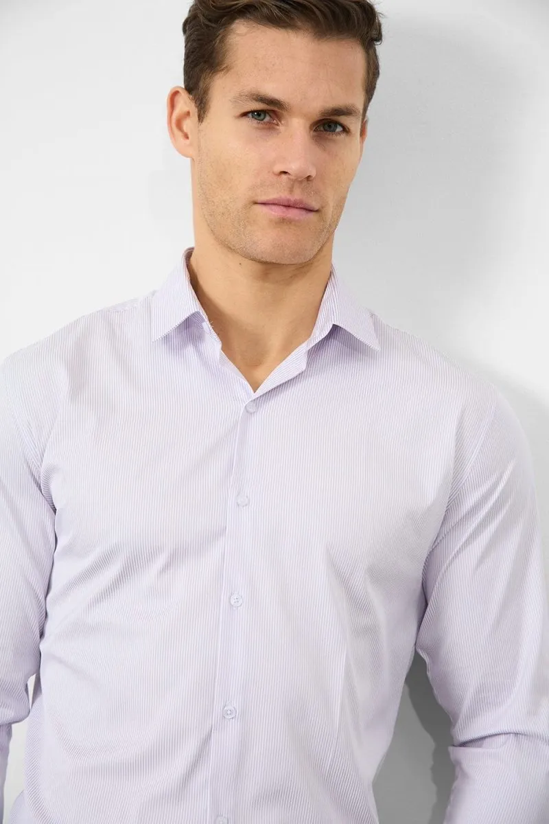 Performance Business Shirt in Lilac/White Bengal Stripe Edgy Design