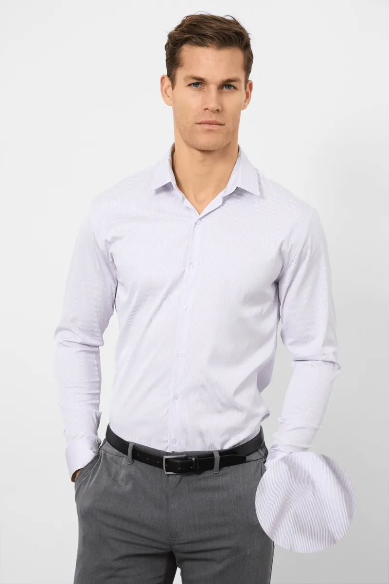 Performance Business Shirt in Lilac/White Bengal Stripe Pullover Design