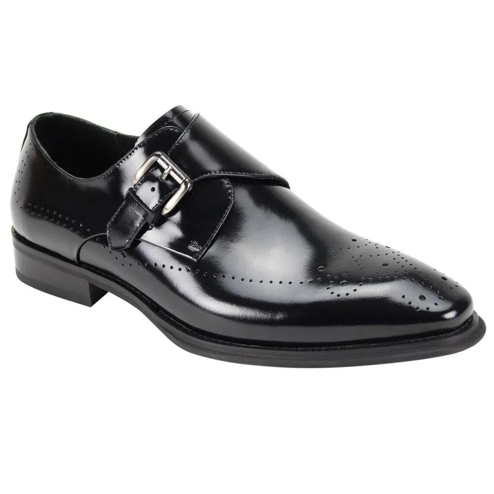 Giovani Black Leather Monk Single Strap Shoe Quick Office Core Pace