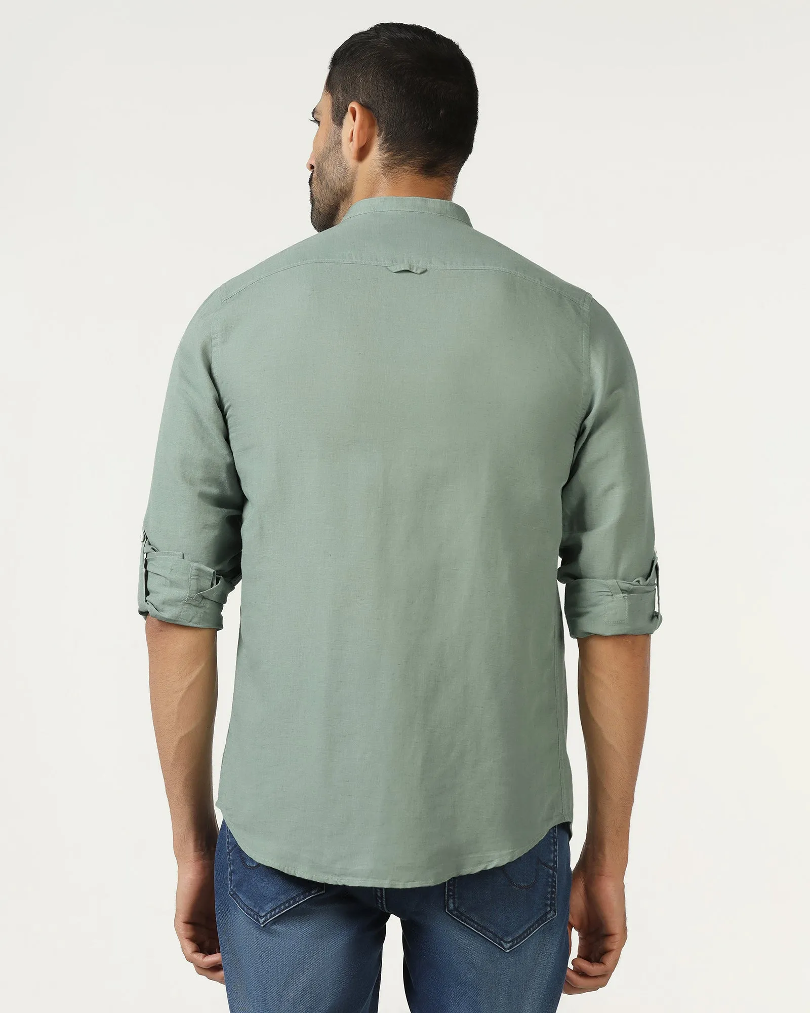 Sage Green Linen Solid Shirt - Salmon Rooftop Bar Abrasion Resistant Edges