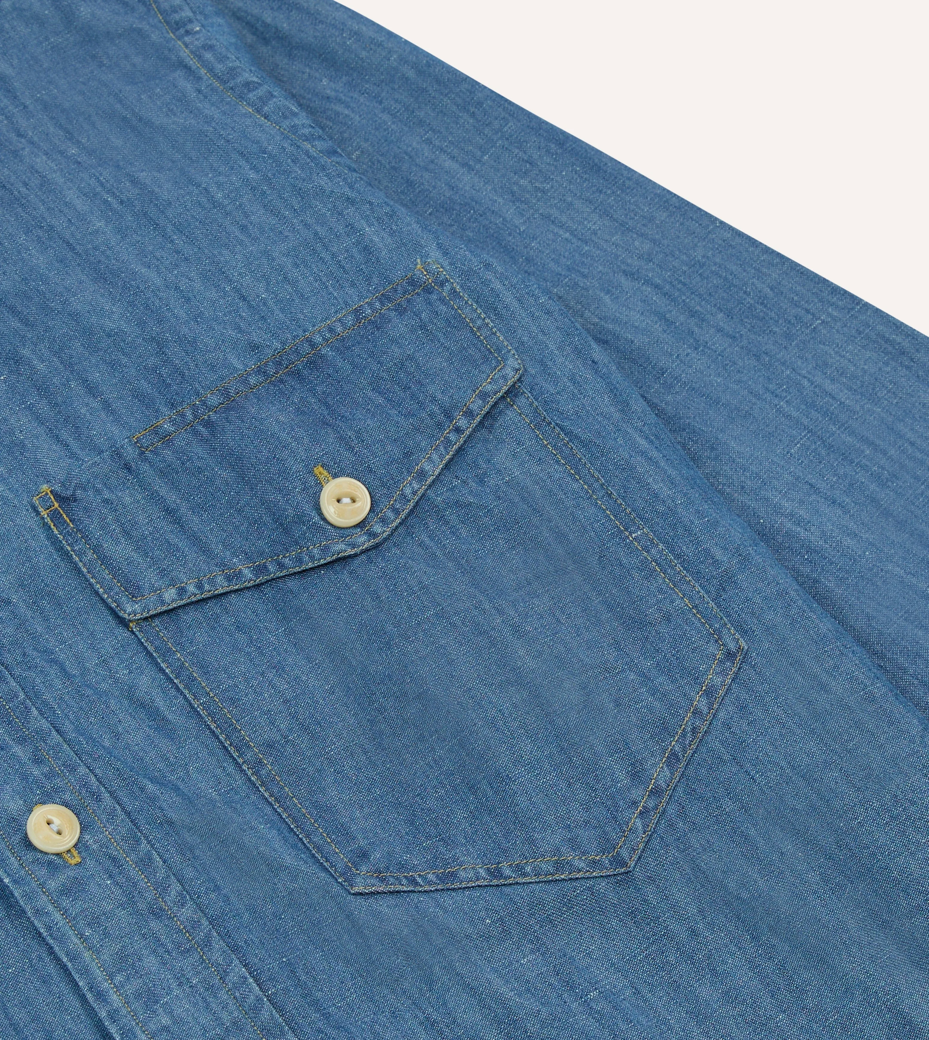 Stone Wash Cotton-Linen Long Point Collar Work Shirt Pullover Design Abstract print