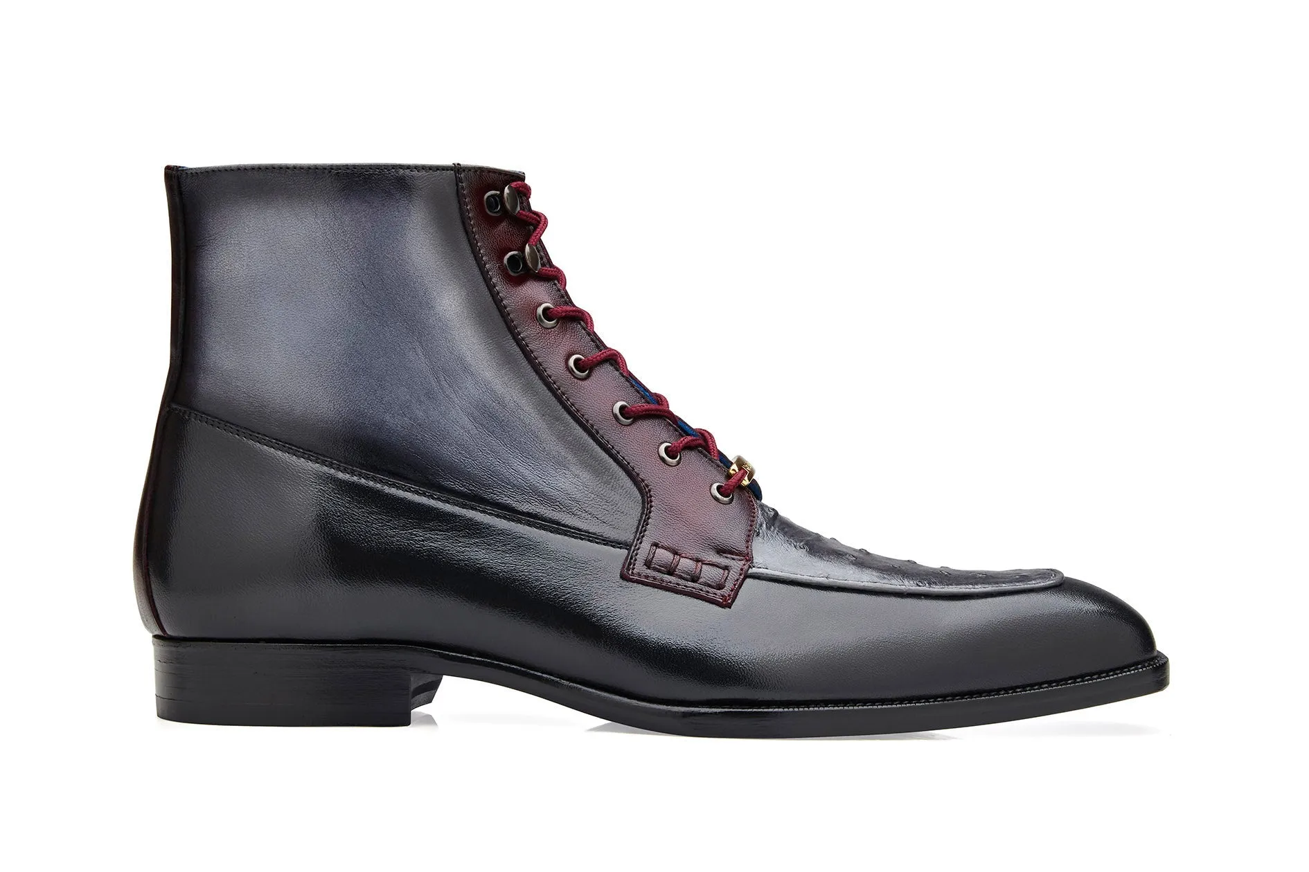 Belvedere - Greco, Genuine Ostrich Quill and Italian Leather Boot - Black/Gray/Burgundy - R79 (IN STORE) Padded Comfort Wellness Seekers