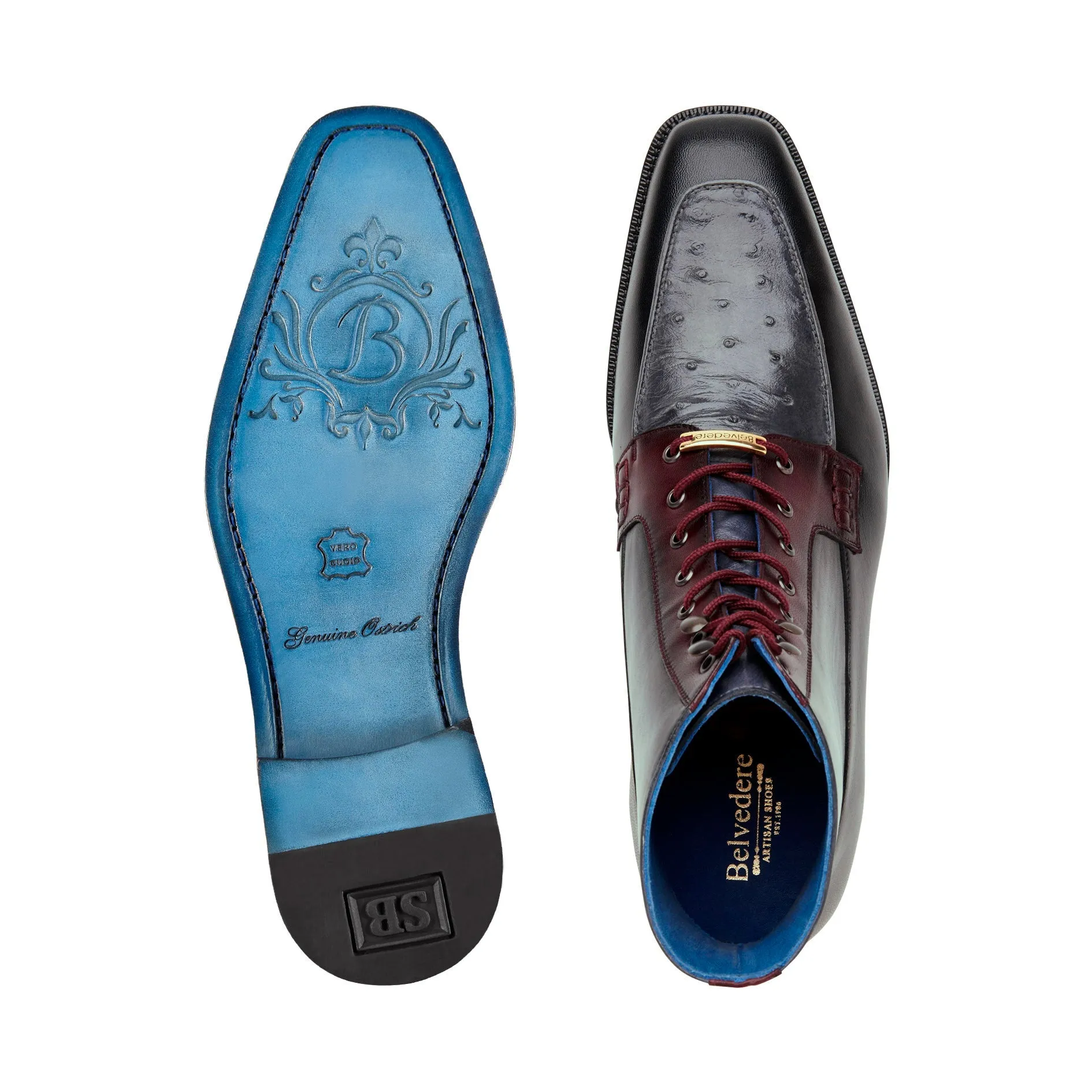 Shock Absorbing Midsole Daily Walk Belvedere - Greco, Genuine Ostrich Quill and Italian Leather Boot - Black/Gray/Burgundy - R79 (IN STORE)