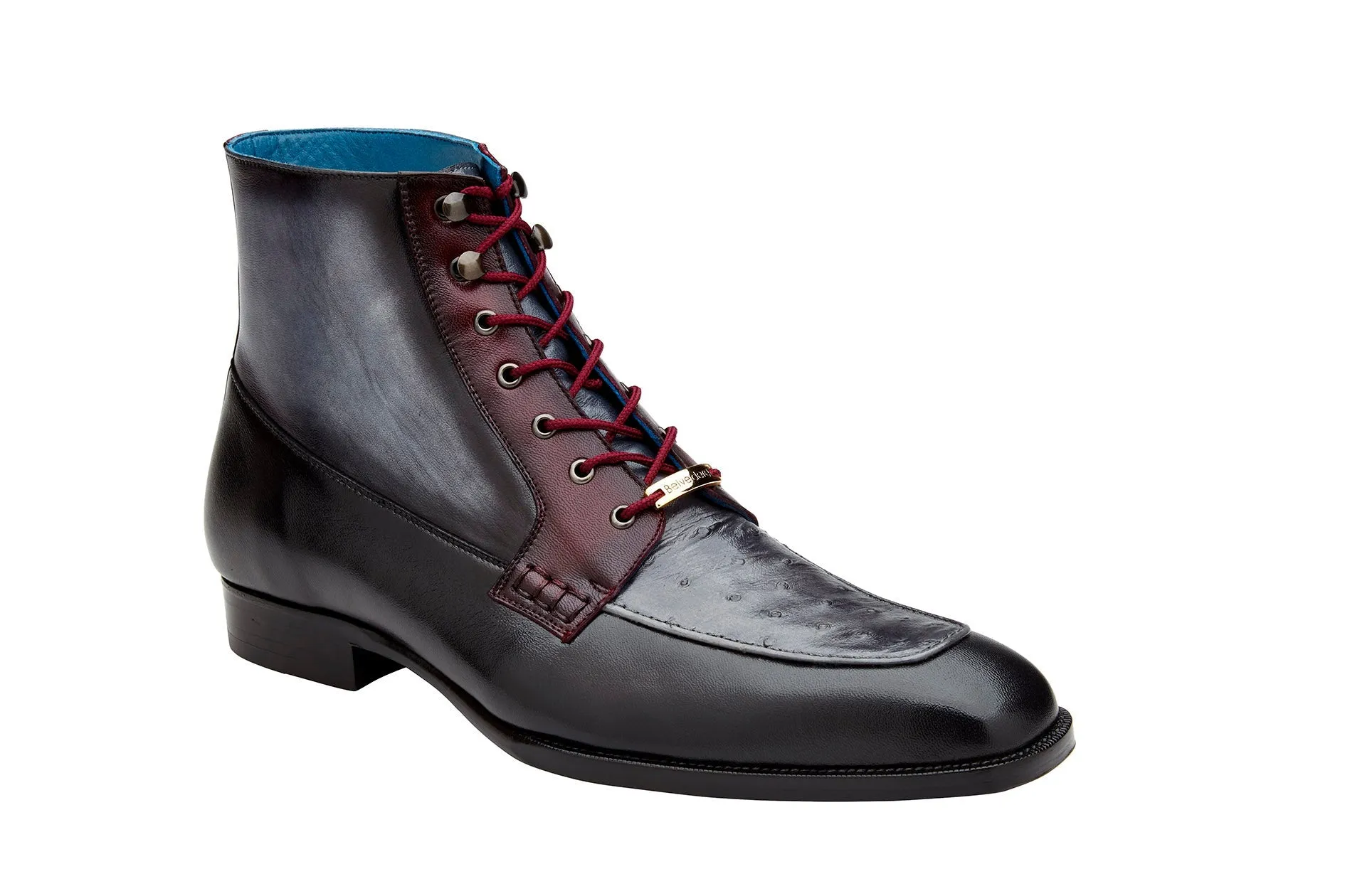 Comfort footbed Antique Glow Belvedere - Greco, Genuine Ostrich Quill and Italian Leather Boot - Black/Gray/Burgundy - R79 (IN STORE)