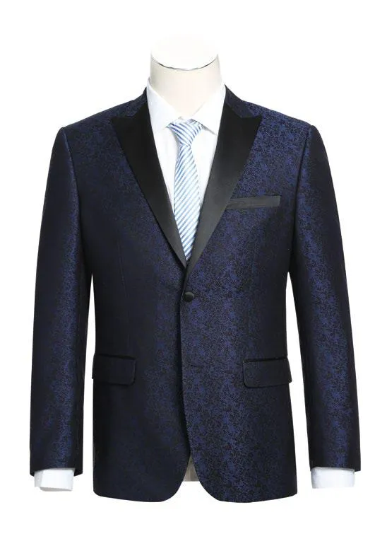 Alessandro Vitello by Renoir Dark Blue Slim Fit Tuxedo Blazer 290-6 Eco Certified Textile Adjustable Cuff