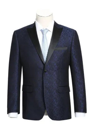 Alessandro Vitello by Renoir Dark Blue Slim Fit Tuxedo Blazer 290-6 Eco Certified Textile Adjustable Cuff
