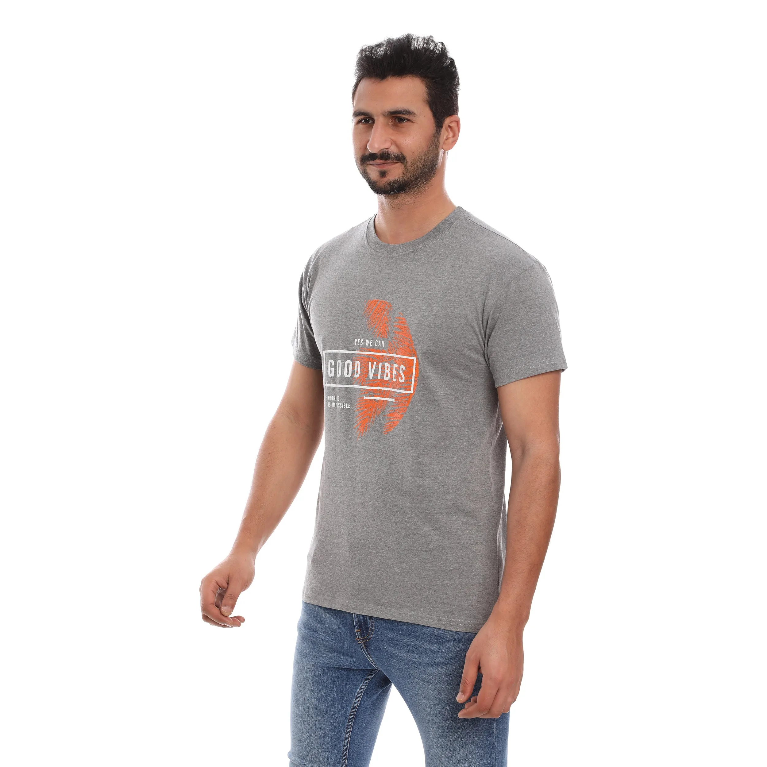 GOOD VIBES COTTON RICH GREY SHORT SLEEVE CREW NECK Bold colors AntiPilling Treatment