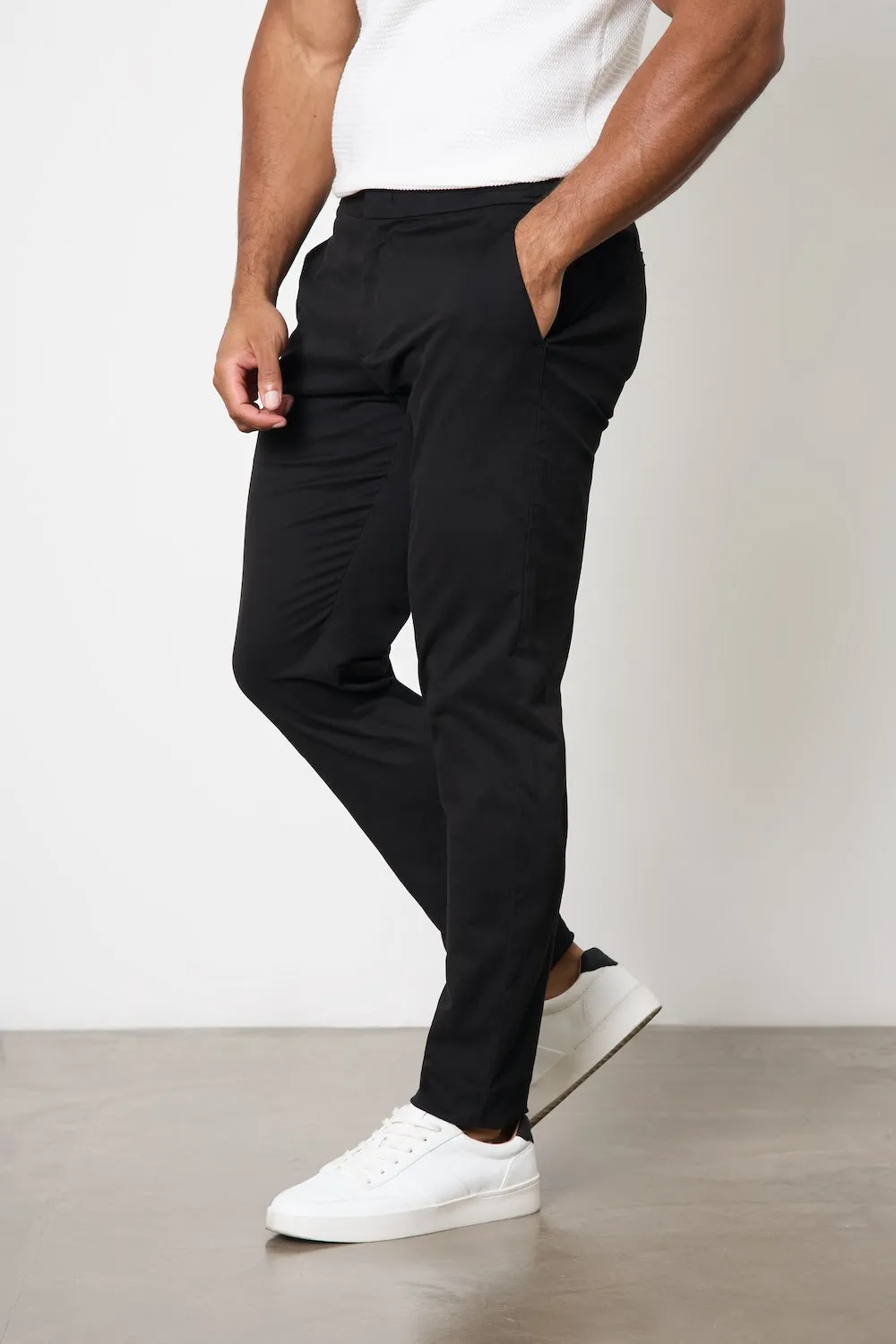 UV Protection Vintage Wash Smart Chino Side Adjuster Pants in Black