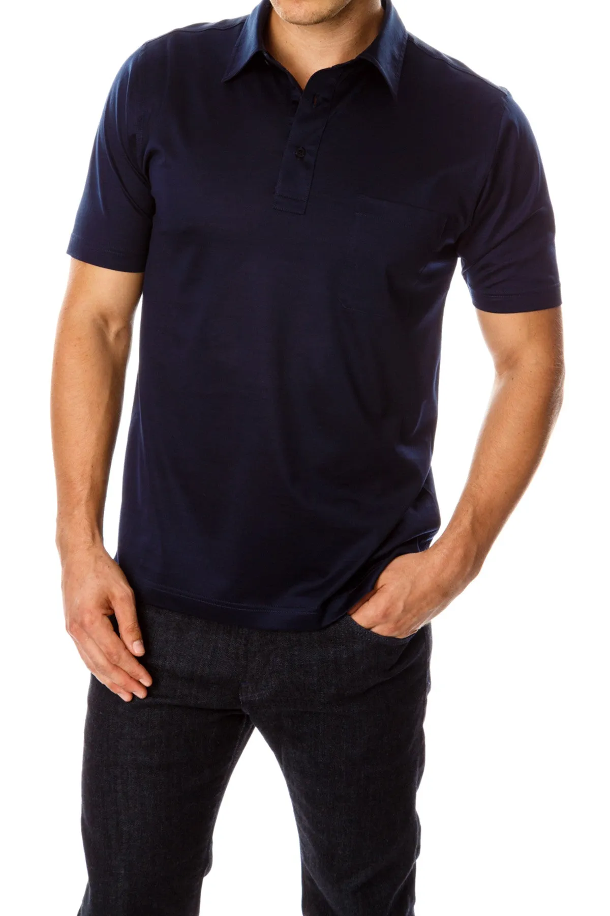 Multi Ply Collar David August Mercerized Cotton Polo Navy