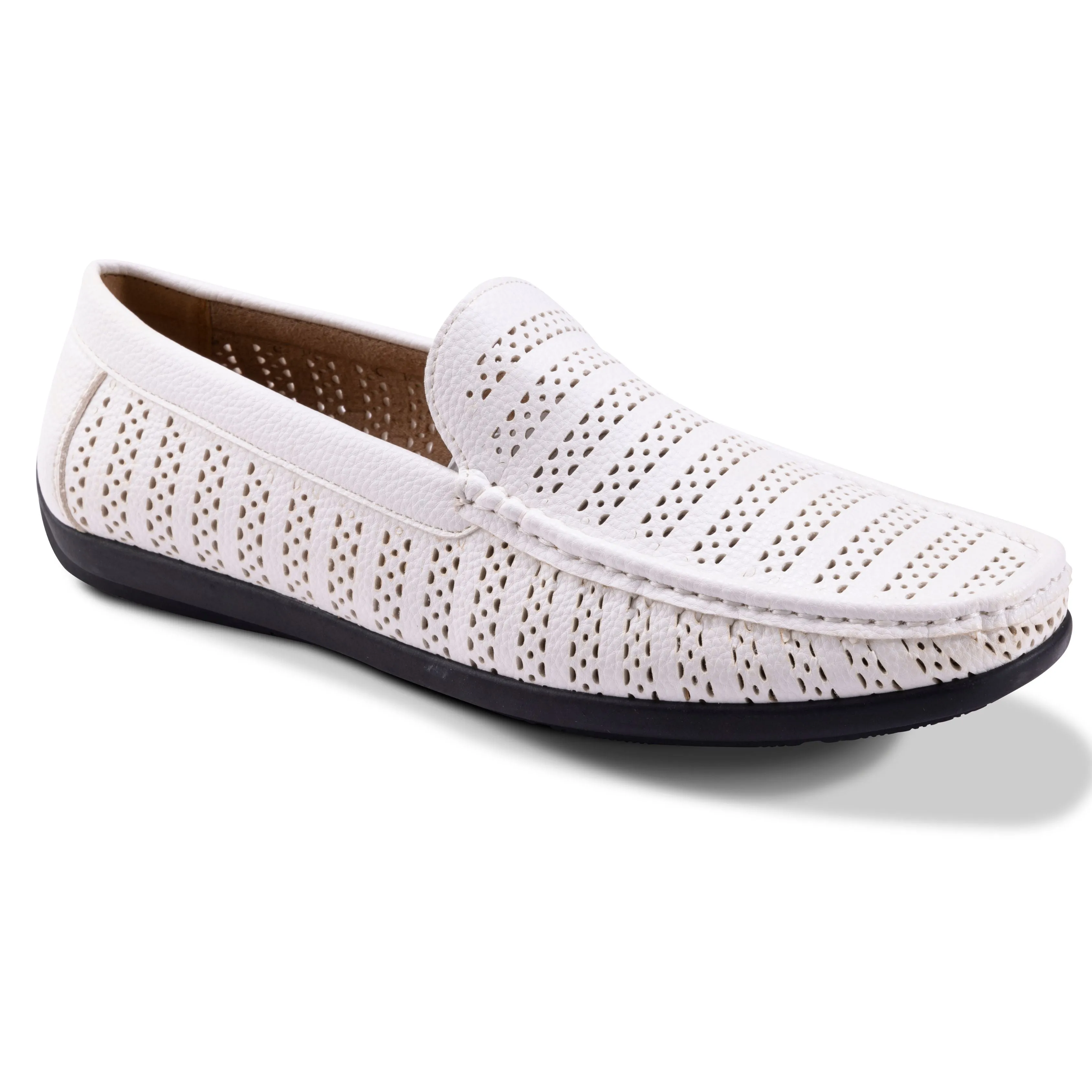 Montique Men's White Perforated Driving Shoes S22 Safe Guard Stylish Casuals