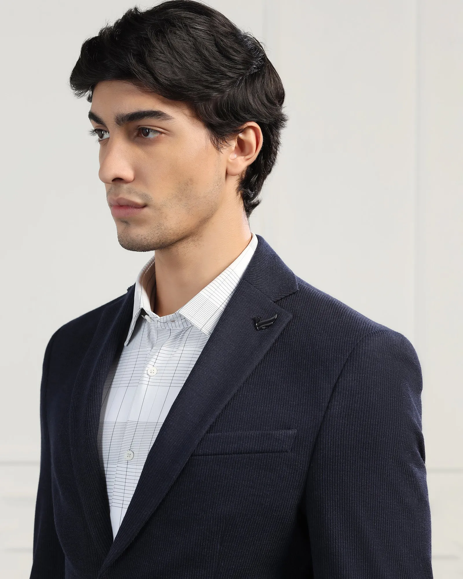 Non Bulky Insulation Formal Navy Stripe Blazer - Nios