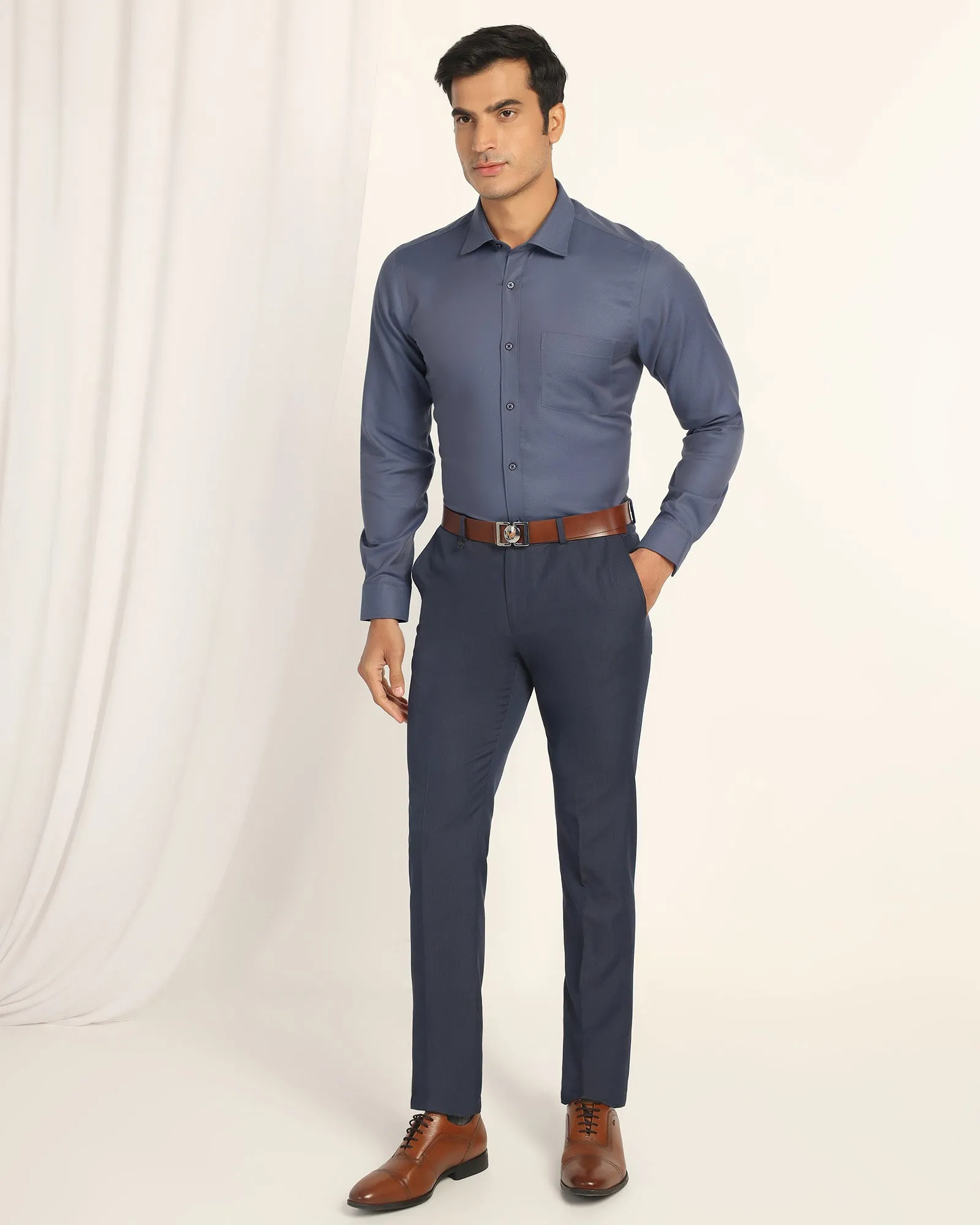 Non Iron Formal Mid Blue Textured Shirt - Bridge Runway Inspired