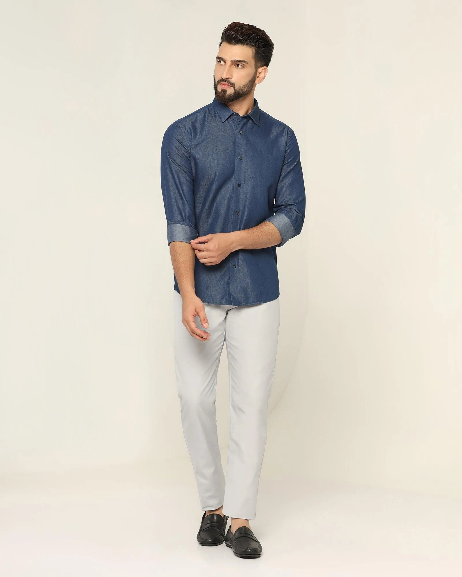 Performance Wear Tough Materials Slim Comfort B-95 Casual Grey Textured Khakis - Jeny