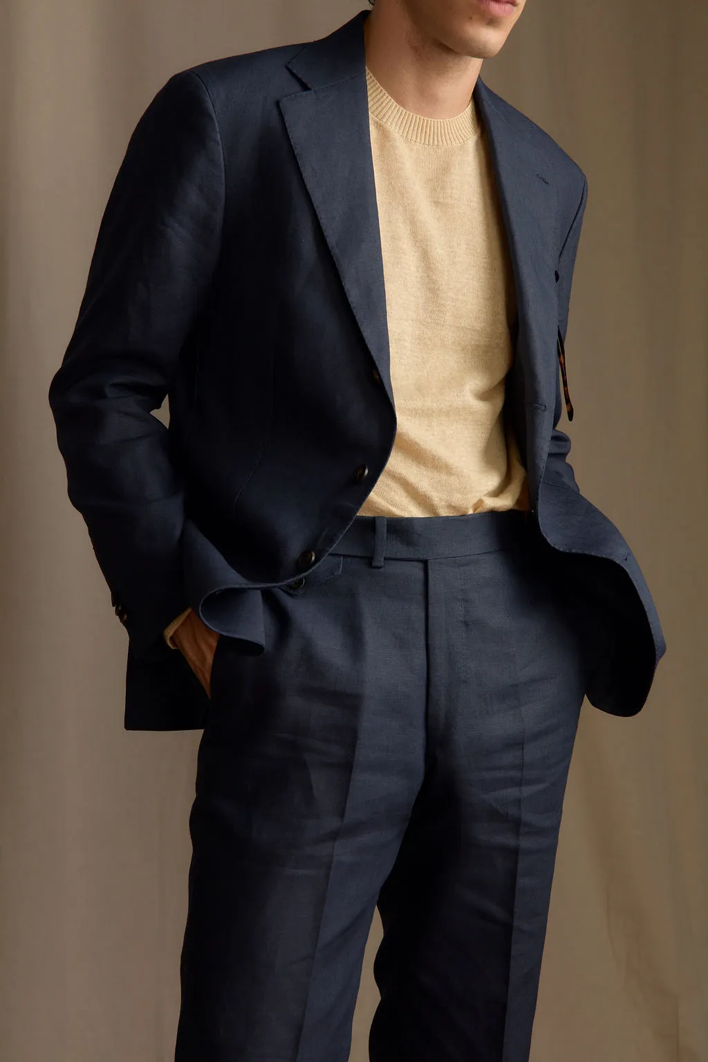 Navy Irish Linen Single Breasted Waverly Suit Packable Style No Smell