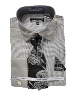 Modern Aesthetic AVANTI UOMO JQD PATTERN WITH TONE ON TONE COLLAR & CUFF DN130M BLACK