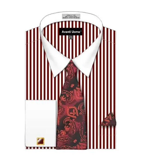 AVANTI UOMO STRIPED PATTERN WHITE COLLAR CUFF SHIRT DN126M BURGUNDY Casual Friday Coastal Vibes