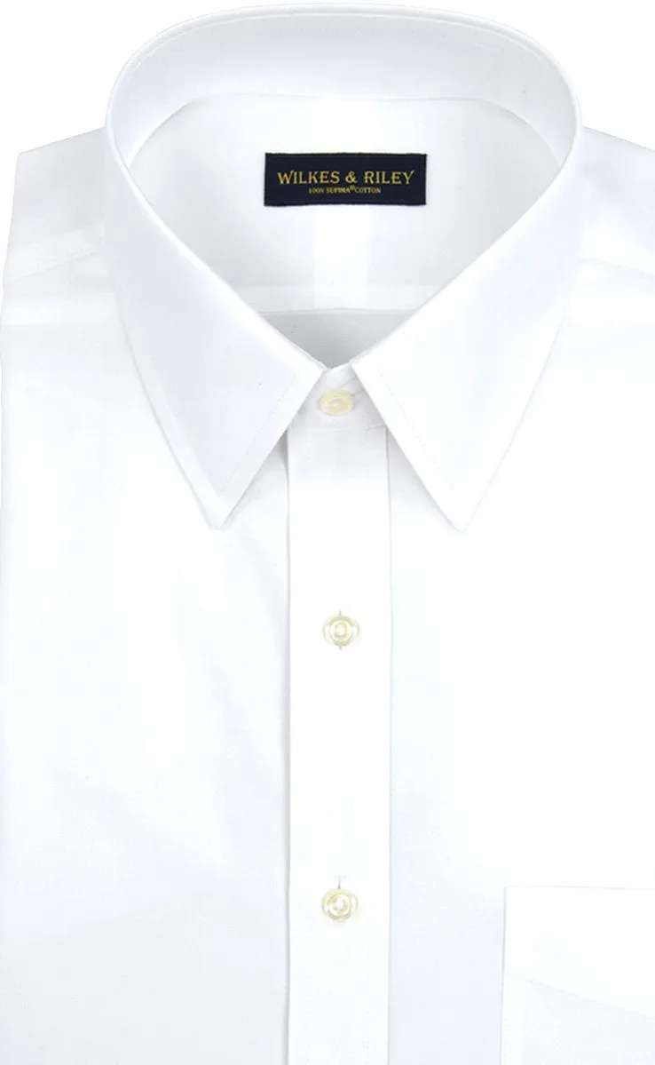 Wilkes & Riley Classic Fit Point Collar All Cotton Non-Iron Pinpoint Oxford Dress Shirt in White Hypoallergenic Lining UV Protective Coating