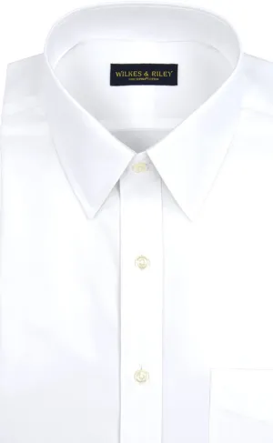 Wilkes & Riley Classic Fit Point Collar All Cotton Non-Iron Pinpoint Oxford Dress Shirt in White Structured Shoulder Support Flexible Placket Structure