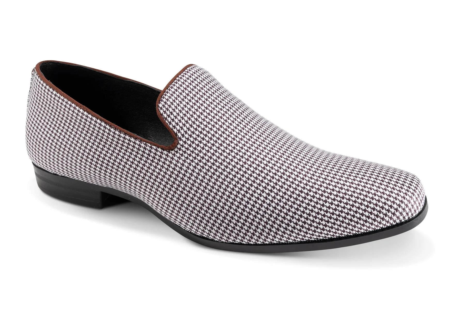 Houndour Collection: Montique Wine Houndstooth Slip-On Fashion Shoes S-2424 Premium Comfort Shoes