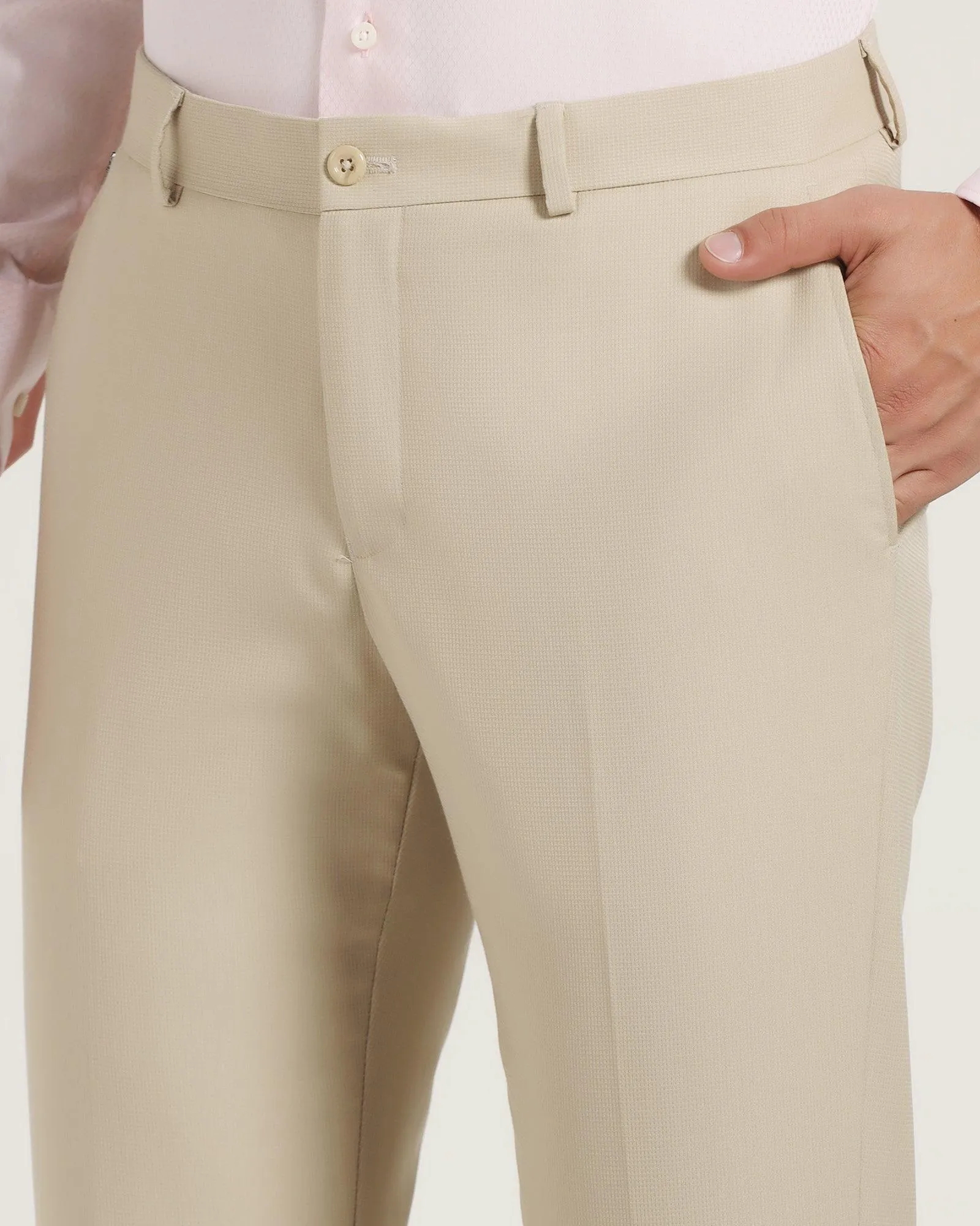 Airy Feel Stretch waistband Slim Comfort B-95 Formal Beige Textured Trouser - Lotus