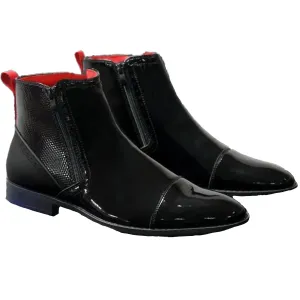 Black Patent Chelsea Boot Padded Interior Windy Weather