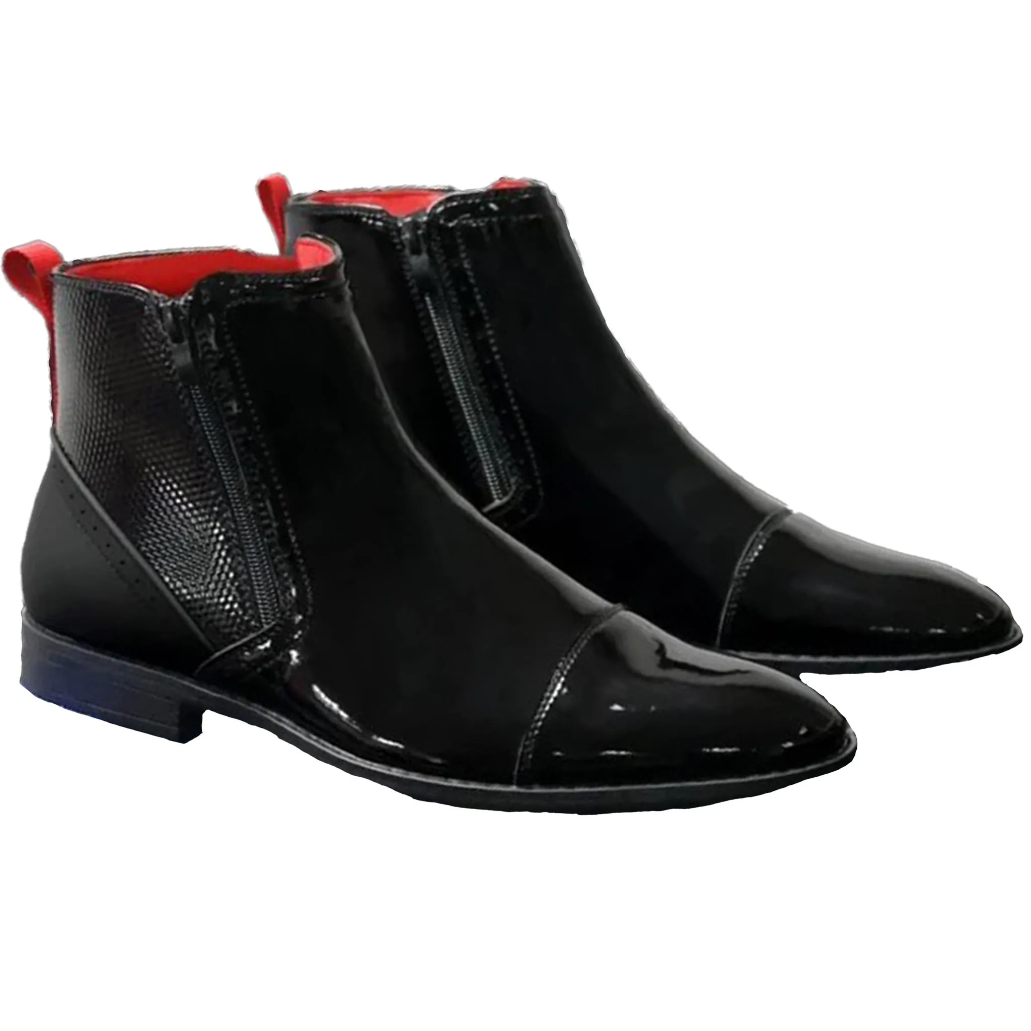 Black Patent Chelsea Boot Padded Interior Windy Weather