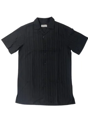 Double Layer Shoulder Lavane Mens Black Textured Short Sleeve Button-Up Polo Casual Shirt