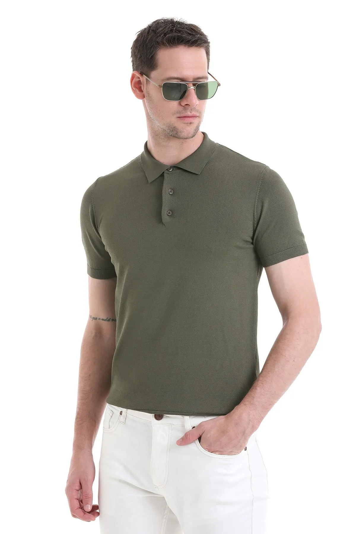 Comfort Fit Rayon Khaki Polo T-Shirt Golf Style Trendy Design