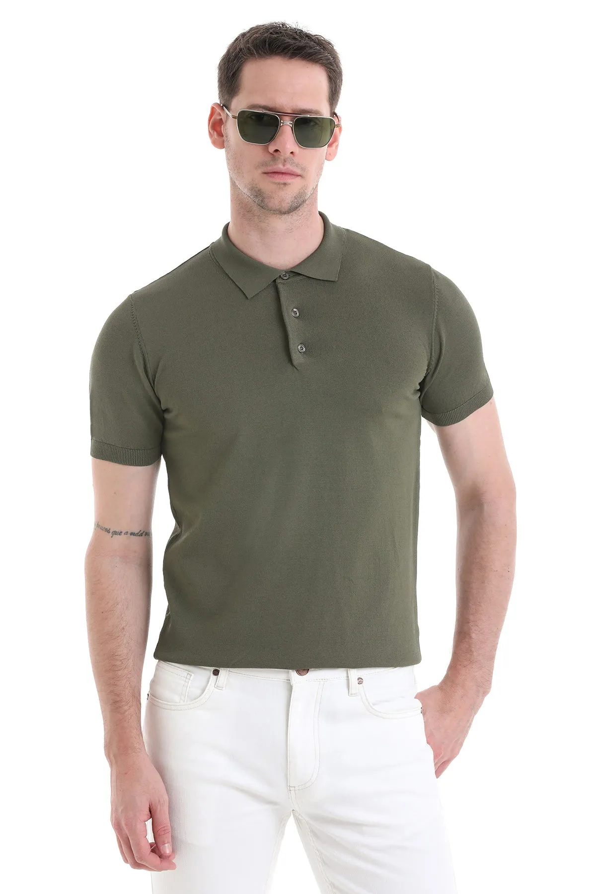 Comfort Fit Rayon Khaki Polo T-Shirt SoftCheckered Weave Comfortable Design