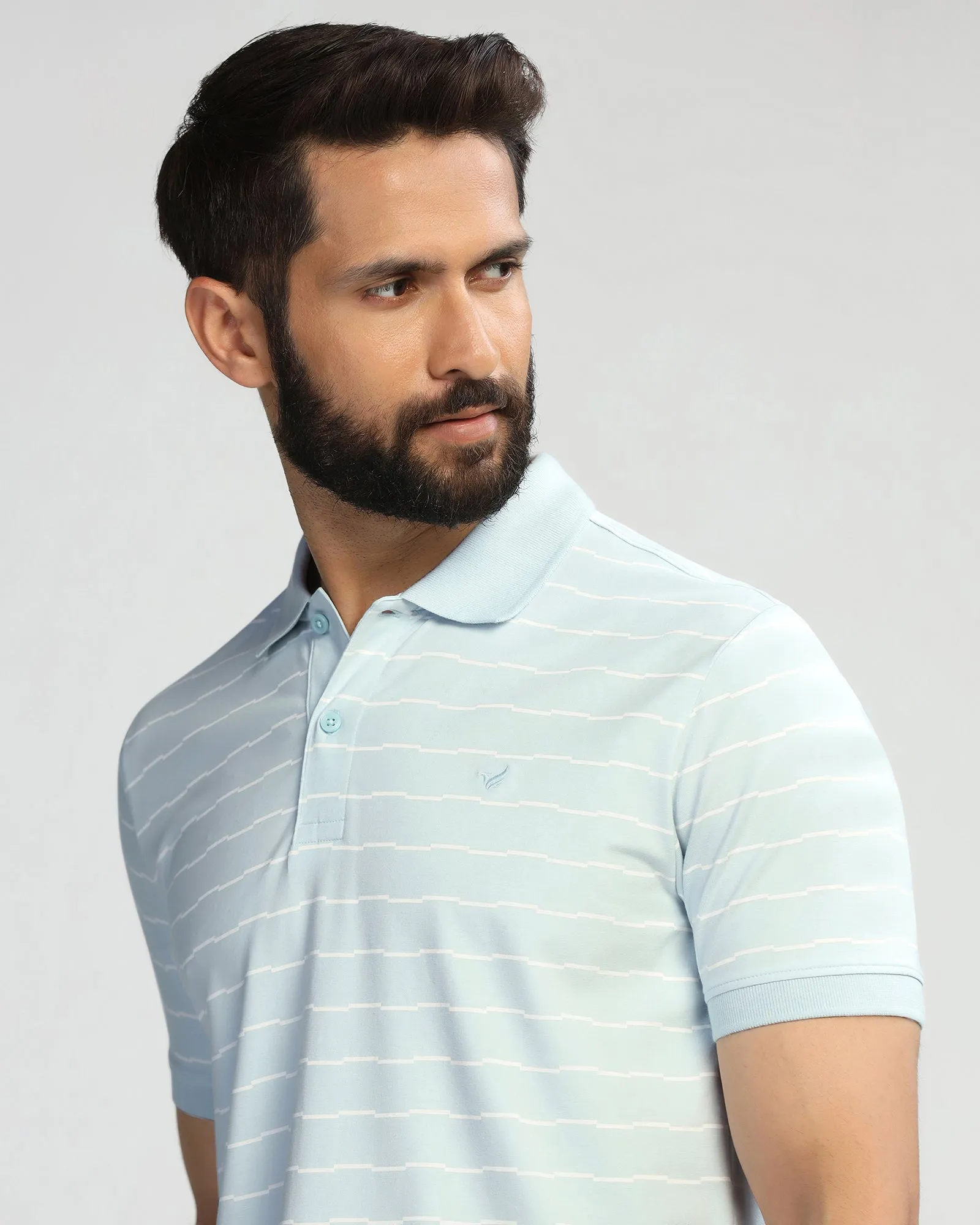 Polo Sky Blue Stripe T-Shirt - Sail Thermoregulating Lining SingleJersey Knit