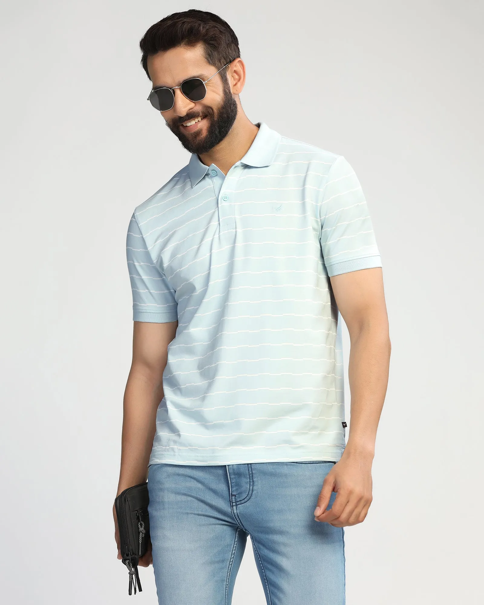 Polo Sky Blue Stripe T-Shirt - Sail Functional Layer Relaxed Outfit