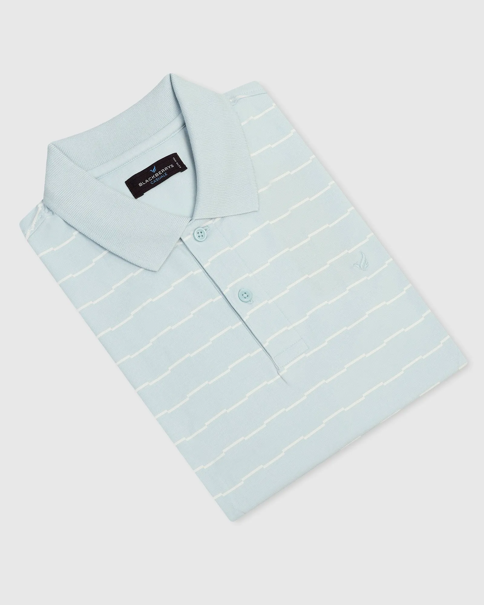 Light Comfort Weekend Wear Polo Sky Blue Stripe T-Shirt - Sail