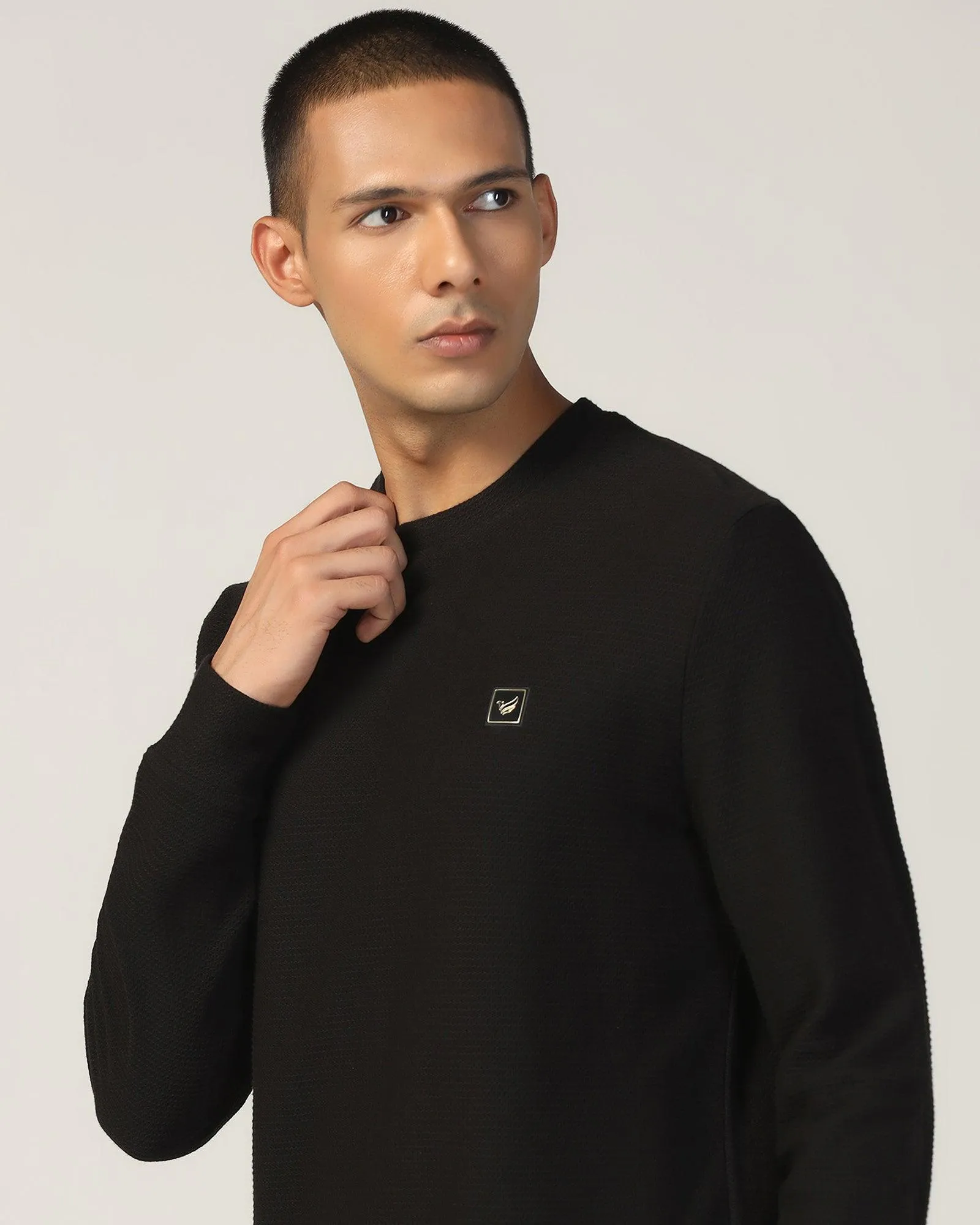 UltraSoft Texture Open Glow Crew Neck Black Structure Sweatshirt - And