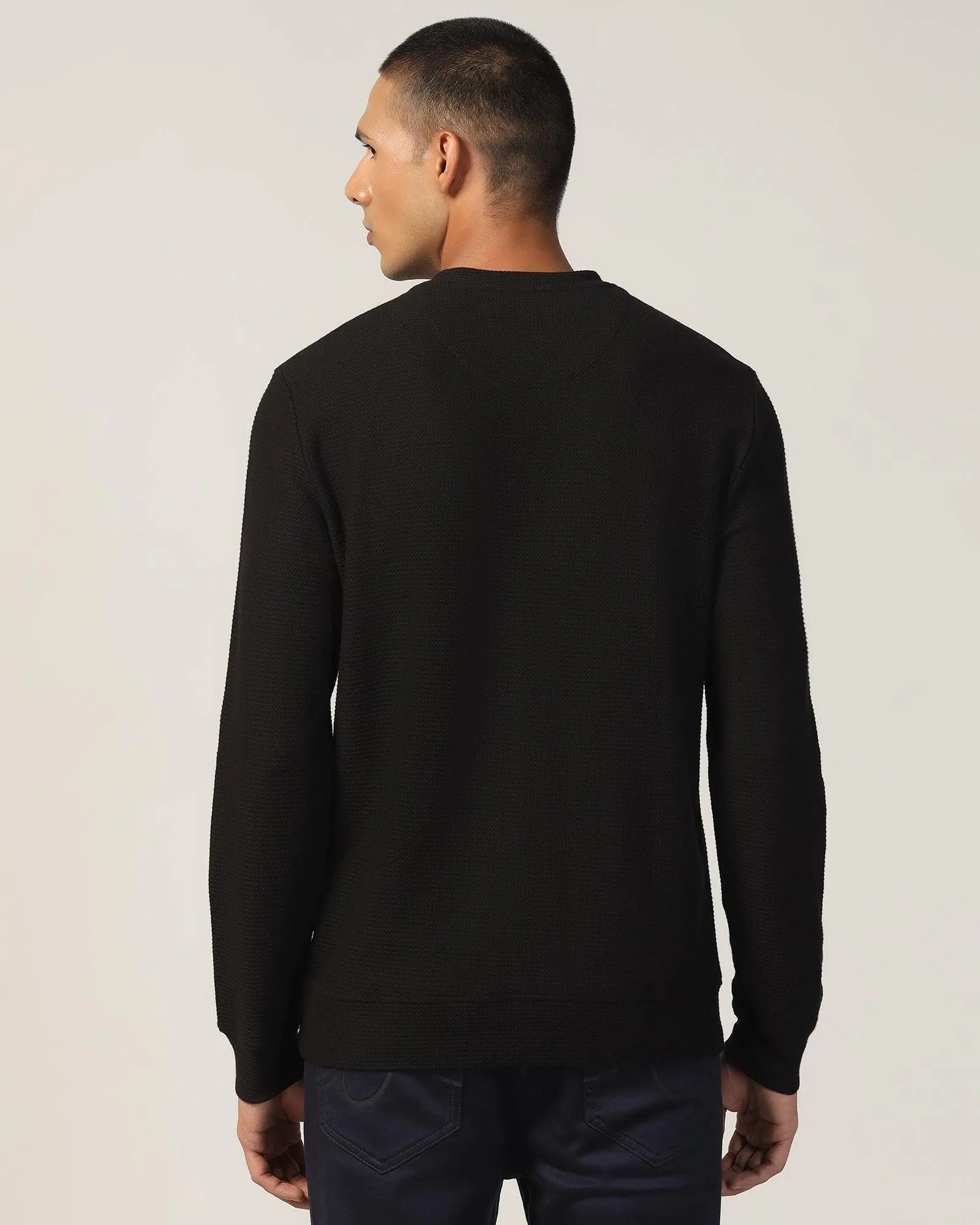 Crew Neck Black Structure Sweatshirt - And StaticResistantLining