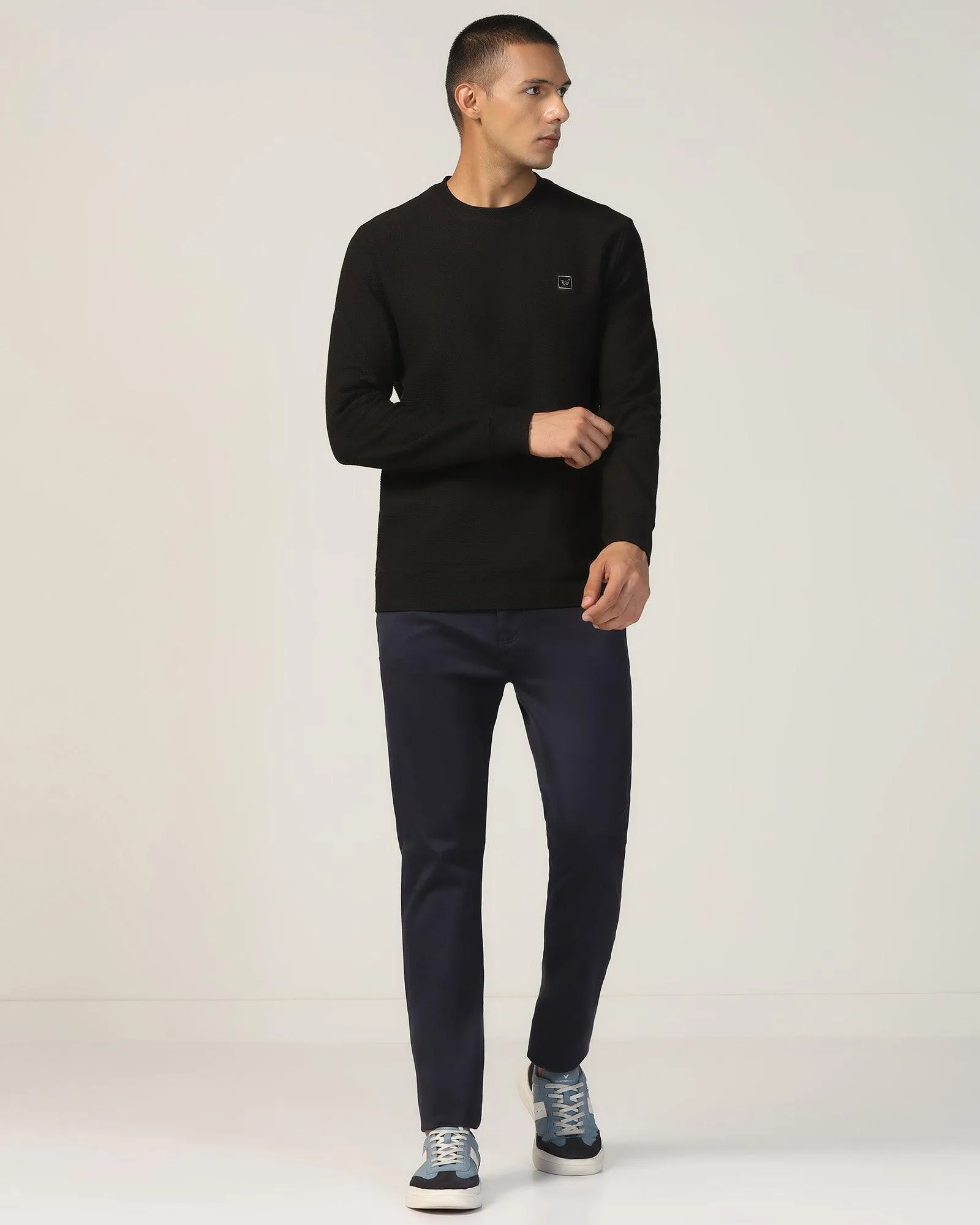 NonRestrictive Cut casual top Crew Neck Black Structure Sweatshirt - And