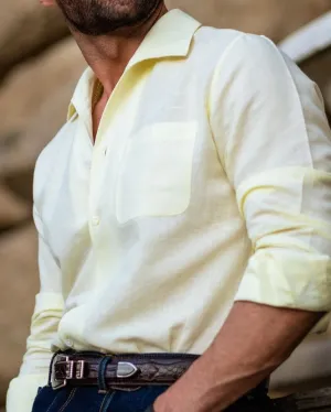 Summer Shirt in Pale Yellow Linen with one piece collar placket Tight Net