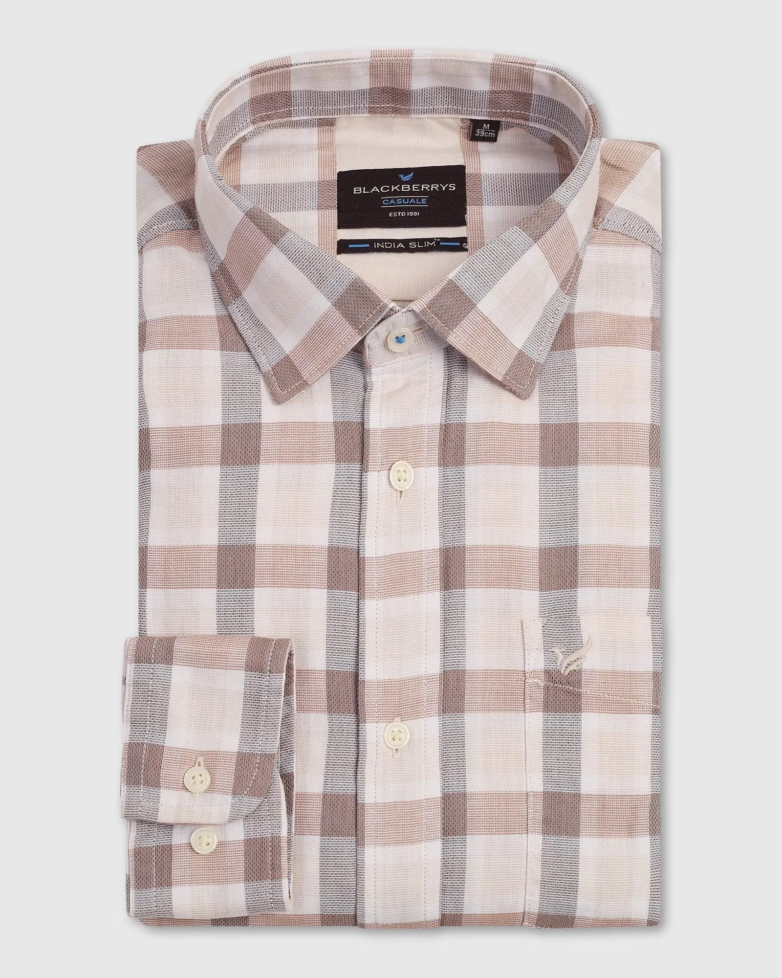 Casual Beige Check Shirt - Autumn Spring Trend