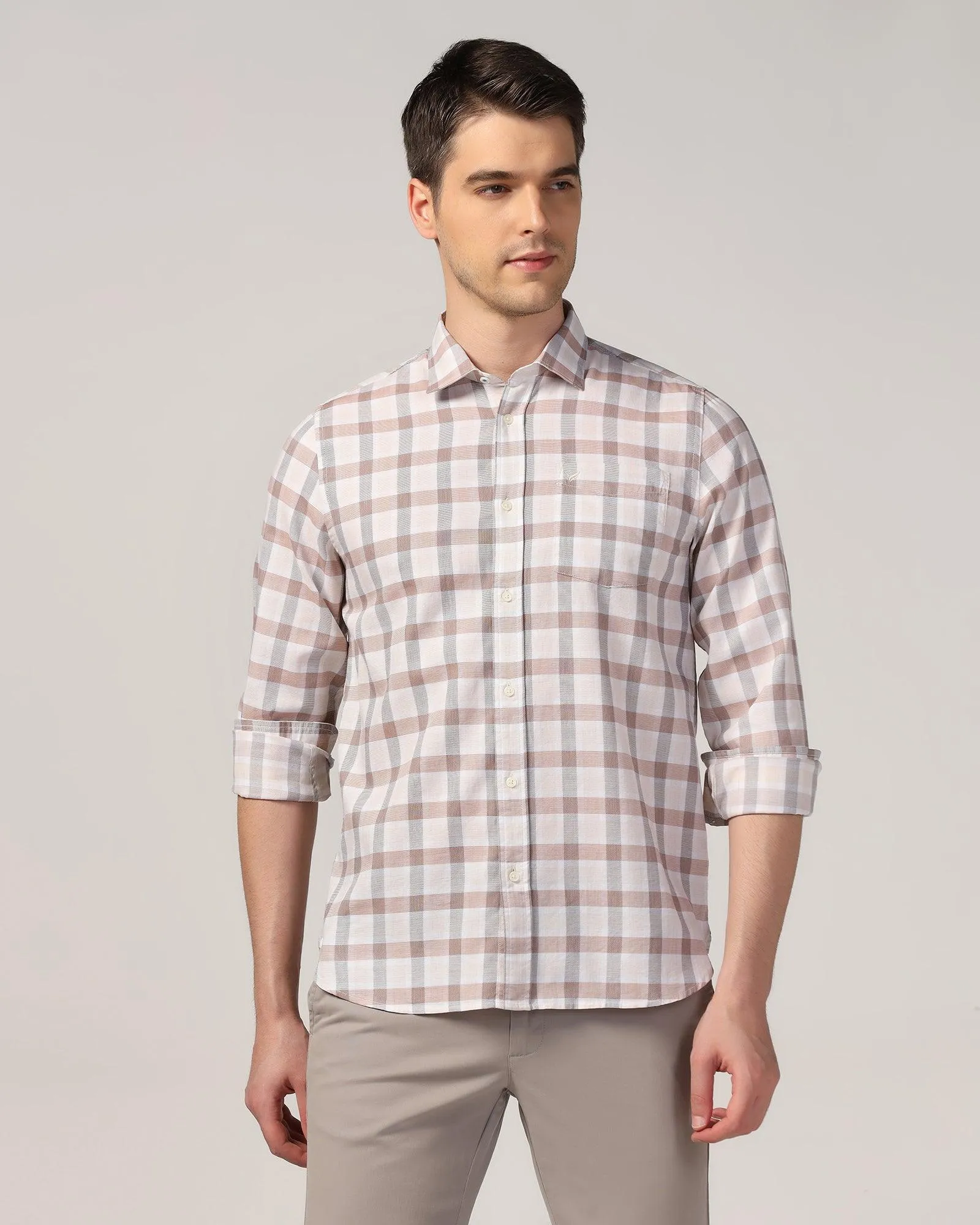Casual Beige Check Shirt - Autumn Subtle design