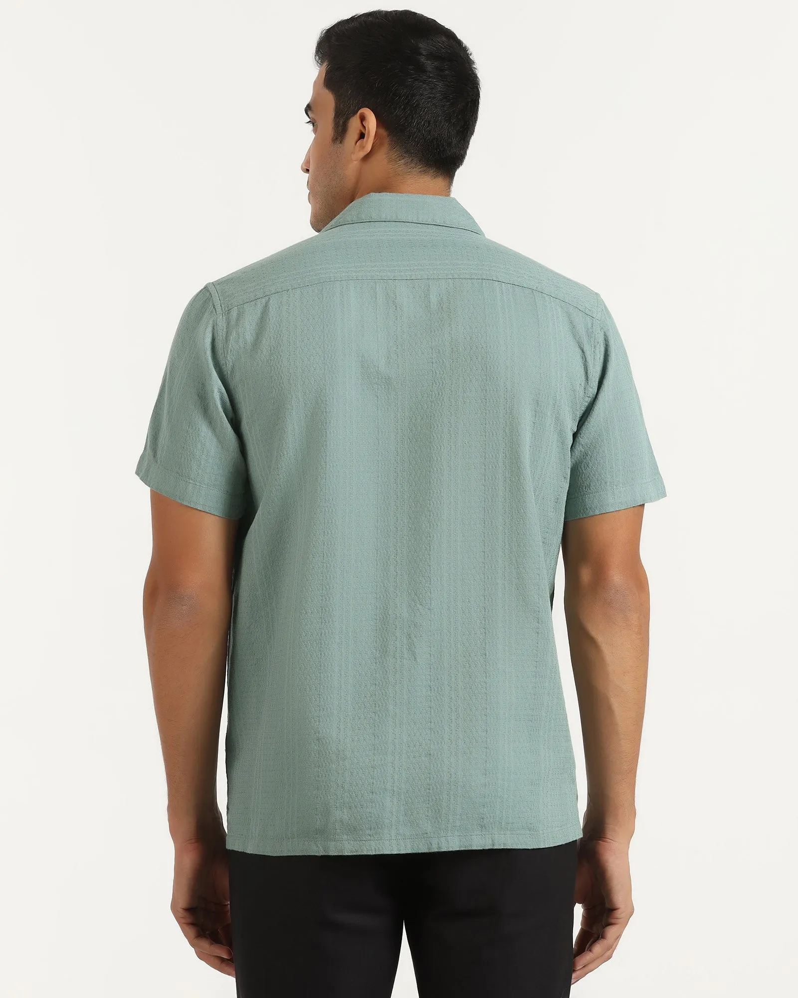 Casual Half Sleeve Green Textured Shirt - Elister Structured Shoulder Support